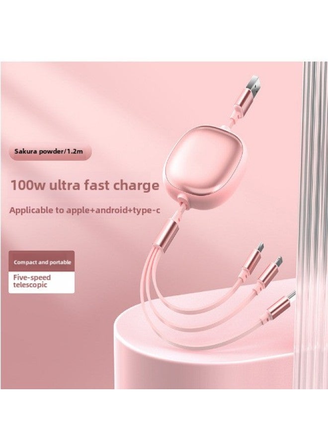 Super Fast Charge 100W Three-In-One Data Cable Retractable One-To-Three Charging Cable Gift Logo Car Charger Black PC+ABS-Model:Charm Purple - Image 3