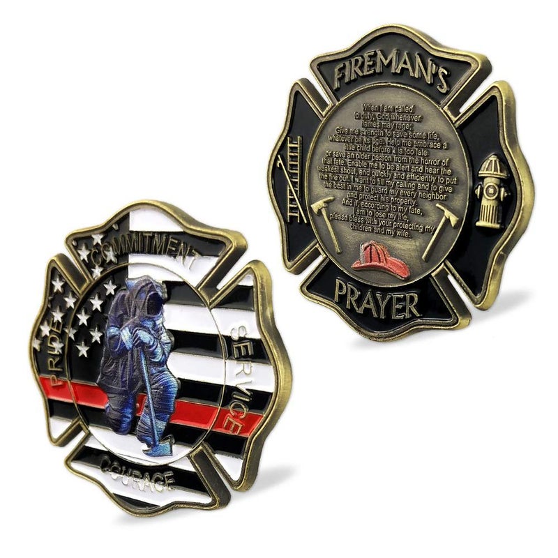 Woerda Firefighter Prayer Coin Thin Red Line US Flag Challenge Coin - Image 2