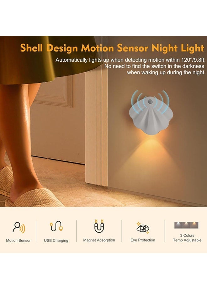 Comysubao Wall Sconce, Rechargeable Battery Operated Wall Sconce, Dimmable 3 Colors Temperature LED Shell Lamp, Wireless Magnetic Wall Light for Bedroom Staircase Hallway, White - Image 3