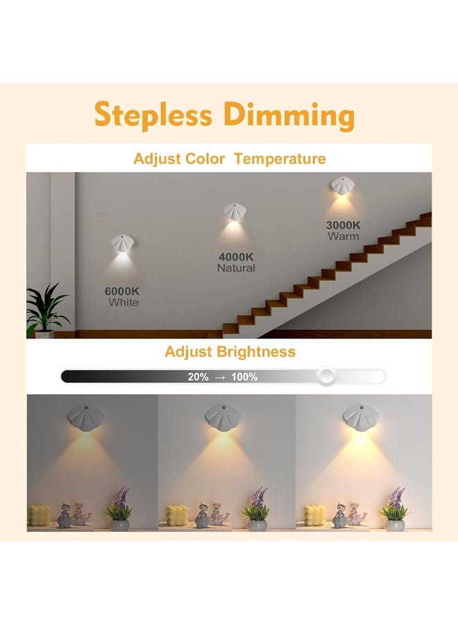 Comysubao Wall Sconce, Rechargeable Battery Operated Wall Sconce, Dimmable 3 Colors Temperature LED Shell Lamp, Wireless Magnetic Wall Light for Bedroom Staircase Hallway, White - Image 4