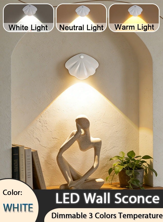Comysubao Wall Sconce, Rechargeable Battery Operated Wall Sconce, Dimmable 3 Colors Temperature LED Shell Lamp, Wireless Magnetic Wall Light for Bedroom Staircase Hallway, White - Image 1
