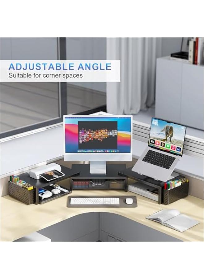 Arabest Dual Monitor Stand Riser, Desk Organizer With Drawer and 2 Pen Holders, Computer Monitor Stand, Desk Shelf for Top of Desk, Balck  - Image 5