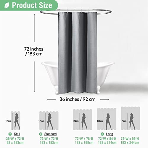 Dynamene Stall Fabric Shower Curtain - 36x72 Waffle Weave Heavy Duty Cloth Shower Curtains for Bathroom, Neutral Weighted Hotel Spa Luxury Bath Curtain Set with 6 Plastic Hooks,Grey/Gray - Image 5