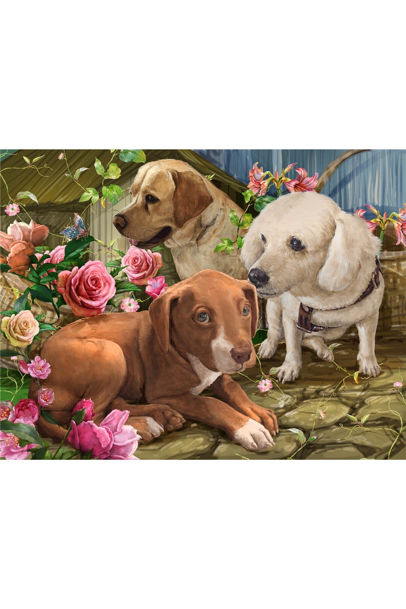 لعبة تركيب الصور (بازل) مكونة من 100 قطعة، تضم ثلاثة جراء، لتكوين صورة كلب وحيوانات أخرى، وتساعد على تخفيف التوتر.