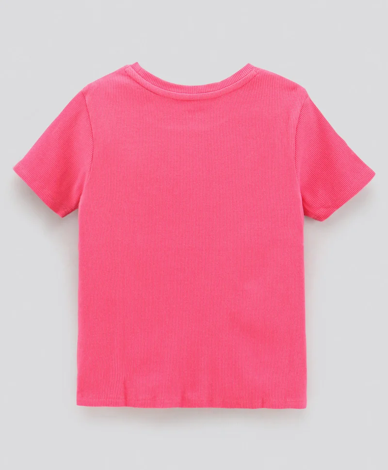 Primo Gino Primo Gino Half Sleeves 2x2 Rib Mock Knot T-shirt with Pineapple Trinket in Softer Cotton Elastane Fabric - Pink