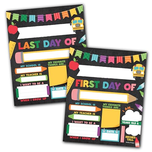 Hadley Designs First Day of School Sign – 10 Double-Sided First and Last Day Boards, 8x10 Back to School Photo Prop for Kids, Preschool, Kindergarten and Elementary, Fiesta Chalk Theme - Image 1