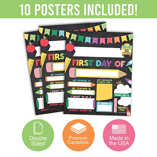 Hadley Designs First Day of School Sign – 10 Double-Sided First and Last Day Boards, 8x10 Back to School Photo Prop for Kids, Preschool, Kindergarten and Elementary, Fiesta Chalk Theme - Image 4