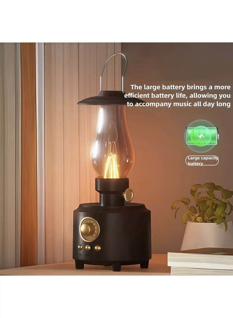 NIBEMINENT Vintage Kerosene Bluetooth Speaker – Waterproof, Portable Woodgrain Design with LED Camping Light, Wireless Music Player for Indoor/Outdoor, AUX/TF/USB  - Image 3