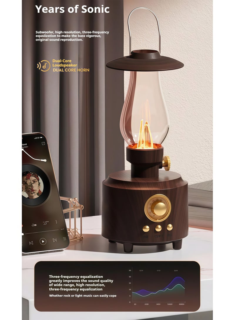NIBEMINENT Vintage Kerosene Bluetooth Speaker – Waterproof, Portable Woodgrain Design with LED Camping Light, Wireless Music Player for Indoor/Outdoor, AUX/TF/USB  - Image 4