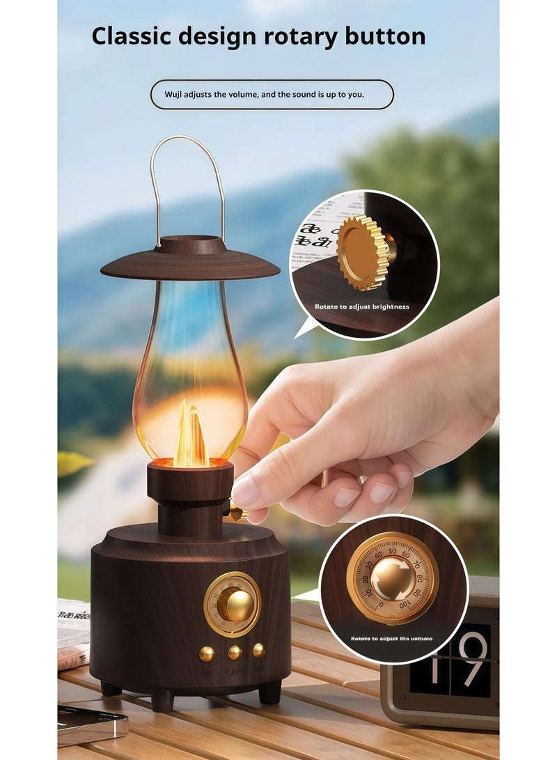 NIBEMINENT Vintage Kerosene Bluetooth Speaker – Waterproof, Portable Woodgrain Design with LED Camping Light, Wireless Music Player for Indoor/Outdoor, AUX/TF/USB  - Image 5