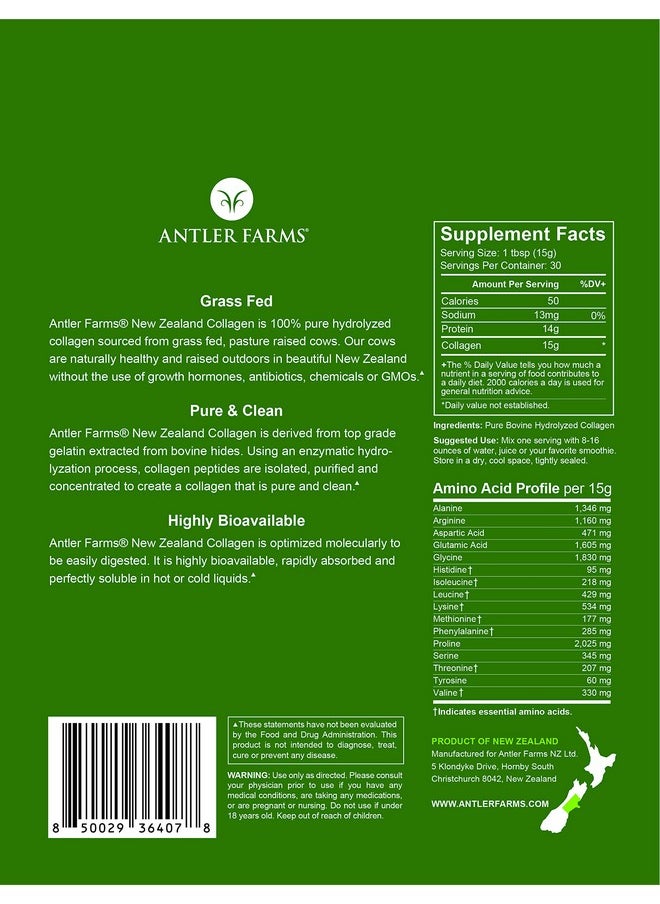 Antler Farms - 100% Pure New Zealand Collagen Powder From Grass Fed Cows Unflavored 1 Lb Hydrolyzed Cold Water Soluble Peptides Keto Friendly Bioavailable Quick Dissolving - Image 1
