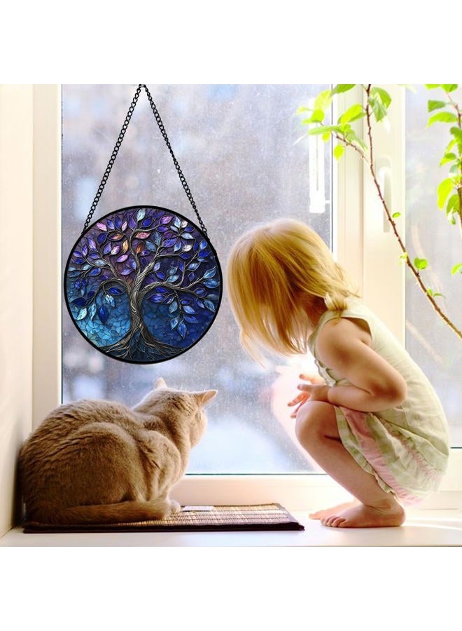 DASTOLL Stained Glass Window Hanging, Blue Purple Tree of Life Sun Catchers Colorful Glass Panel Plants Suncatcher Decor for Birthday for Women,Men,Wife, Lovers, and Mom 7.8 in - Image 3