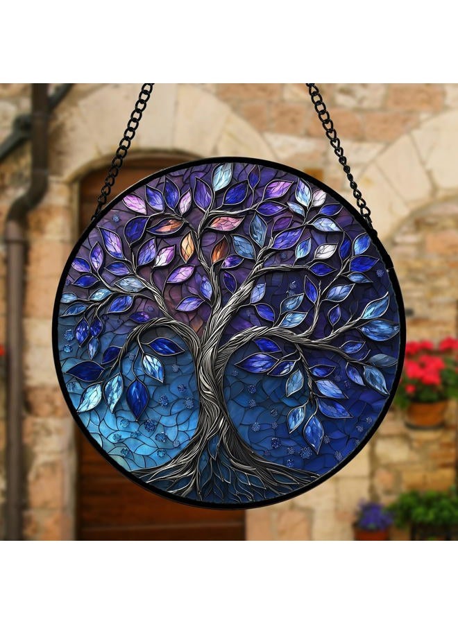 DASTOLL Stained Glass Window Hanging, Blue Purple Tree of Life Sun Catchers Colorful Glass Panel Plants Suncatcher Decor for Birthday for Women,Men,Wife, Lovers, and Mom 7.8 in - Image 4