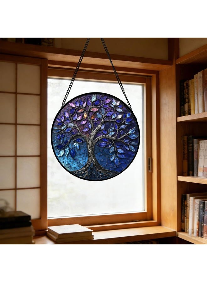 DASTOLL Stained Glass Window Hanging, Blue Purple Tree of Life Sun Catchers Colorful Glass Panel Plants Suncatcher Decor for Birthday for Women,Men,Wife, Lovers, and Mom 7.8 in - Image 5
