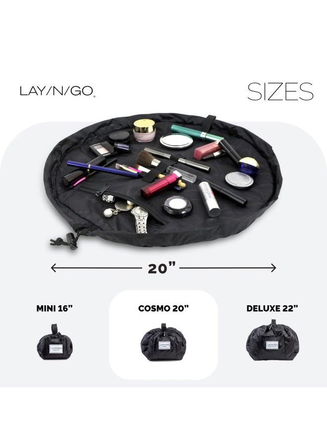 Lay-n-Go Cosmo Drawstring Cosmetic & Makeup Bag Organizer - Portable Drawstring Bag w/Zipper Pocket, Makeup Loops & More - Durable, Machine Washable Makeup Bag for Travel (20”, Black)  - Image 5