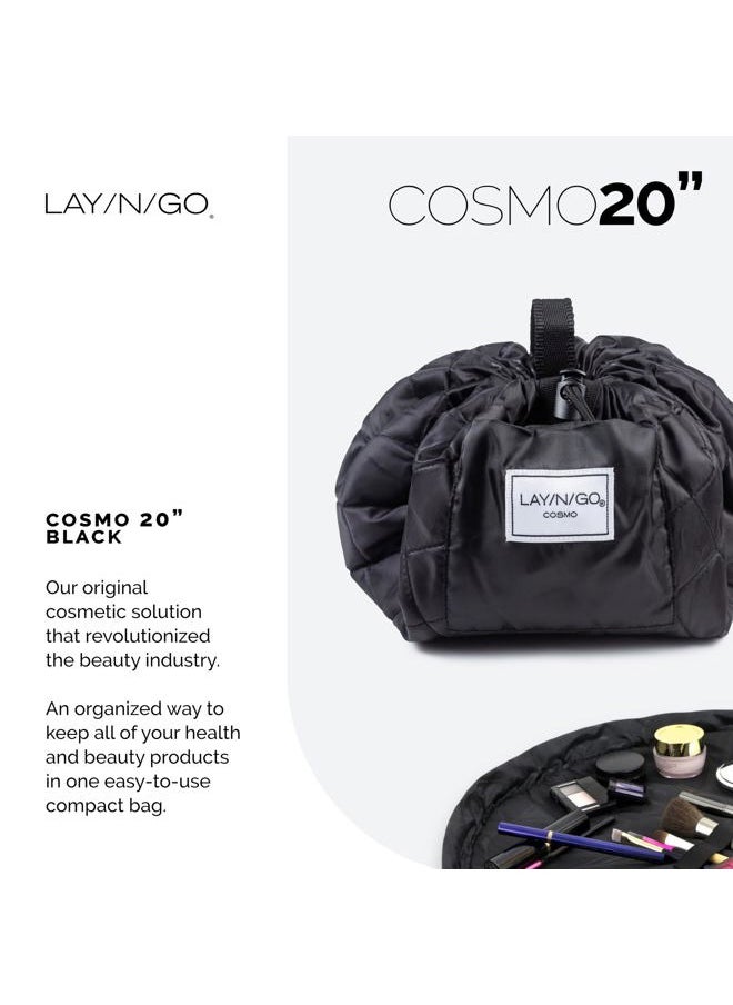 Lay-n-Go Cosmo Drawstring Cosmetic & Makeup Bag Organizer - Portable Drawstring Bag w/Zipper Pocket, Makeup Loops & More - Durable, Machine Washable Makeup Bag for Travel (20”, Black)  - Image 2