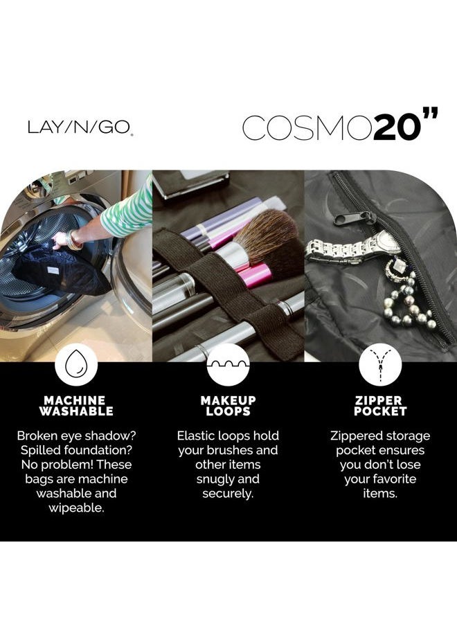 Lay-n-Go Cosmo Drawstring Cosmetic & Makeup Bag Organizer - Portable Drawstring Bag w/Zipper Pocket, Makeup Loops & More - Durable, Machine Washable Makeup Bag for Travel (20”, Black)  - Image 4