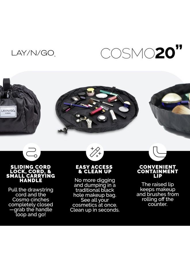 Lay-n-Go Cosmo Drawstring Cosmetic & Makeup Bag Organizer - Portable Drawstring Bag w/Zipper Pocket, Makeup Loops & More - Durable, Machine Washable Makeup Bag for Travel (20”, Black)  - Image 3