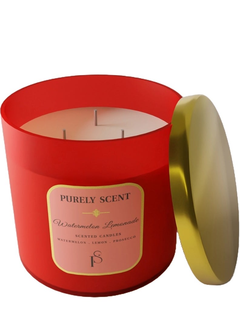 PURELY SCENT - Watermelon Lemonade Scented Candles, 100% Pure Soy Wax and Vegetable Wax, Fragrant Candles for Home, Office, 92 Hours Burn Time, Scented Candle for Aromatherapy, 14.1 Oz/400 Grams - Image 1