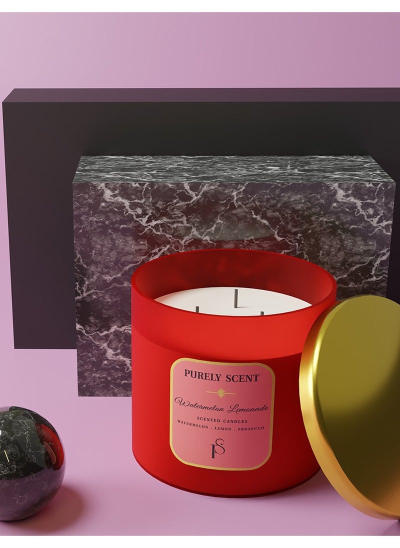 PURELY SCENT - Watermelon Lemonade Scented Candles, 100% Pure Soy Wax and Vegetable Wax, Fragrant Candles for Home, Office, 92 Hours Burn Time, Scented Candle for Aromatherapy, 14.1 Oz/400 Grams - Image 1