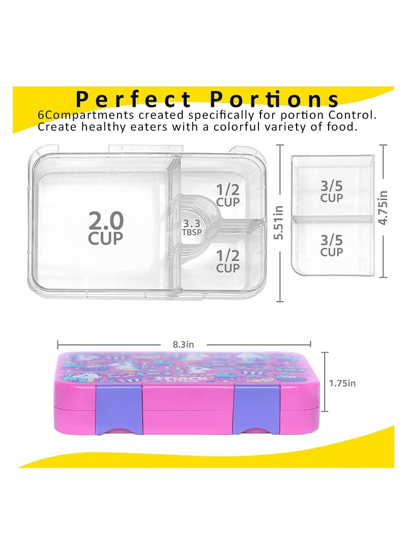 سناك أتاك صندوق غداء سناك أتاك لمدرسة الأطفال للأطفال بينتو بوكس 4/6 مقصورات قابلة للتحويل | بوكس الغداء | (بينك يونيكورن كومبو) - Image 5