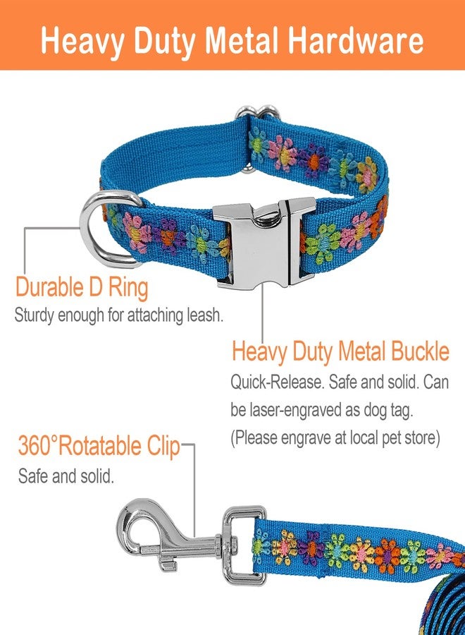 GINIDEAR Dog Collar and Leash Set for Girl Dogs with Cute Embroidery Lace Flowers for Daily Outdoor Walking, Adjustable for Small Medium Large Dogs. Blue, S - Image 3