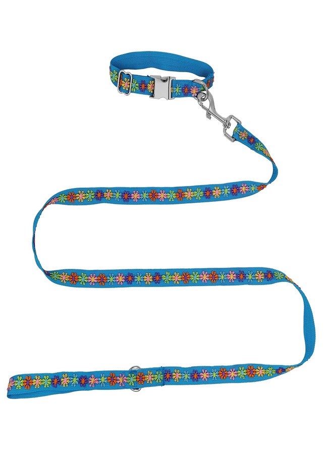 GINIDEAR Dog Collar and Leash Set for Girl Dogs with Cute Embroidery Lace Flowers for Daily Outdoor Walking, Adjustable for Small Medium Large Dogs. Blue, S - Image 4