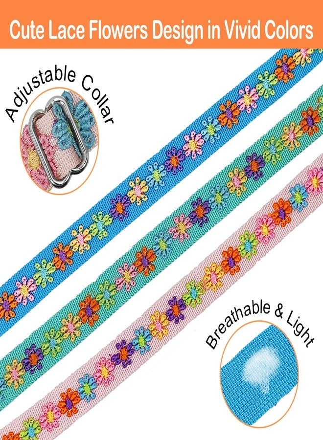GINIDEAR Dog Collar and Leash Set for Girl Dogs with Cute Embroidery Lace Flowers for Daily Outdoor Walking, Adjustable for Small Medium Large Dogs. Blue, S - Image 2