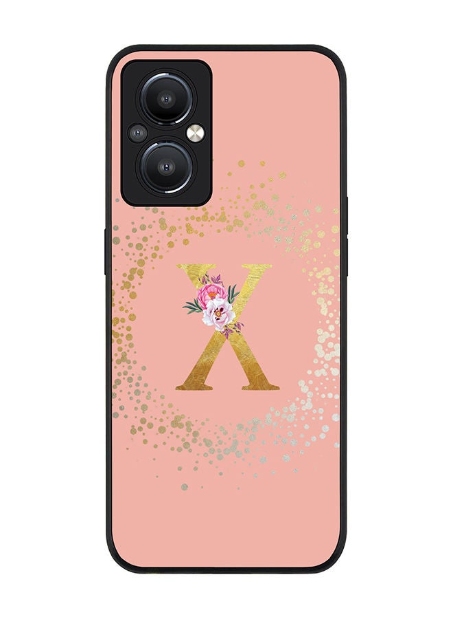 Stylizedd Rugged Black edge case for Reno8 Z 5G / Reno8 Lite 5G / Reno7 Z 5G Slim fit Soft Case Flexible Rubber Edges Anti Drop TPU Gel Thin Cover - Monogram Initial Floral Pattern Alphabet - X (Rose Pink) - Image 1