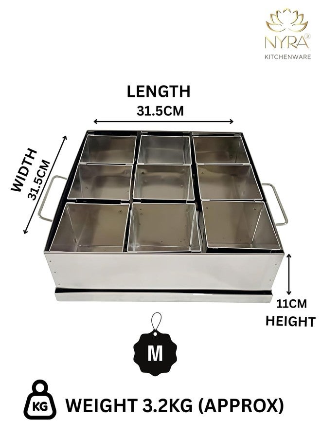 NYRA® Stainless Steel 9 IN 1 Spice Box Stainless Steel with Middle Container Partitions | Masala Dabba Steel Masala Box For Kitchen Steel | Masala Dani For Kitchen with lid. - Image 4