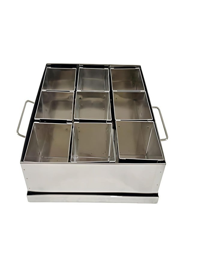 NYRA® Stainless Steel 9 IN 1 Spice Box Stainless Steel with Middle Container Partitions | Masala Dabba Steel Masala Box For Kitchen Steel | Masala Dani For Kitchen with lid. - Image 1