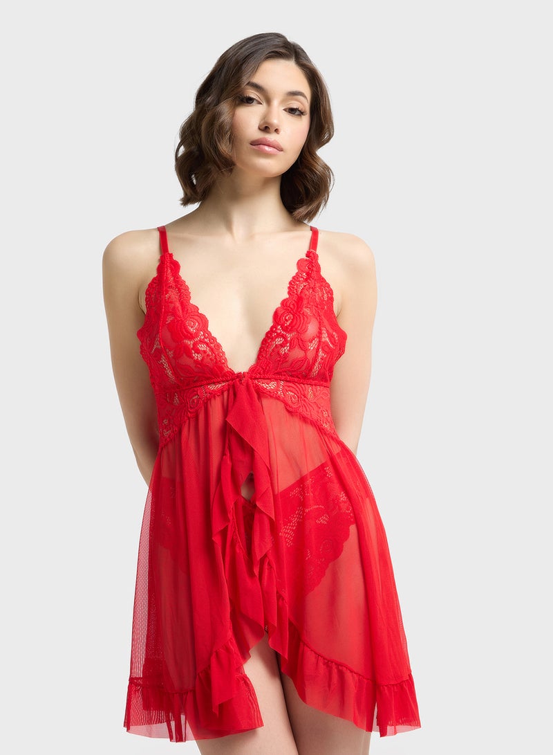 ELLA Sheer Lace Baby Doll Set With Brief - Image 1