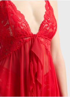 ELLA Sheer Lace Baby Doll Set With Brief  - Image 3