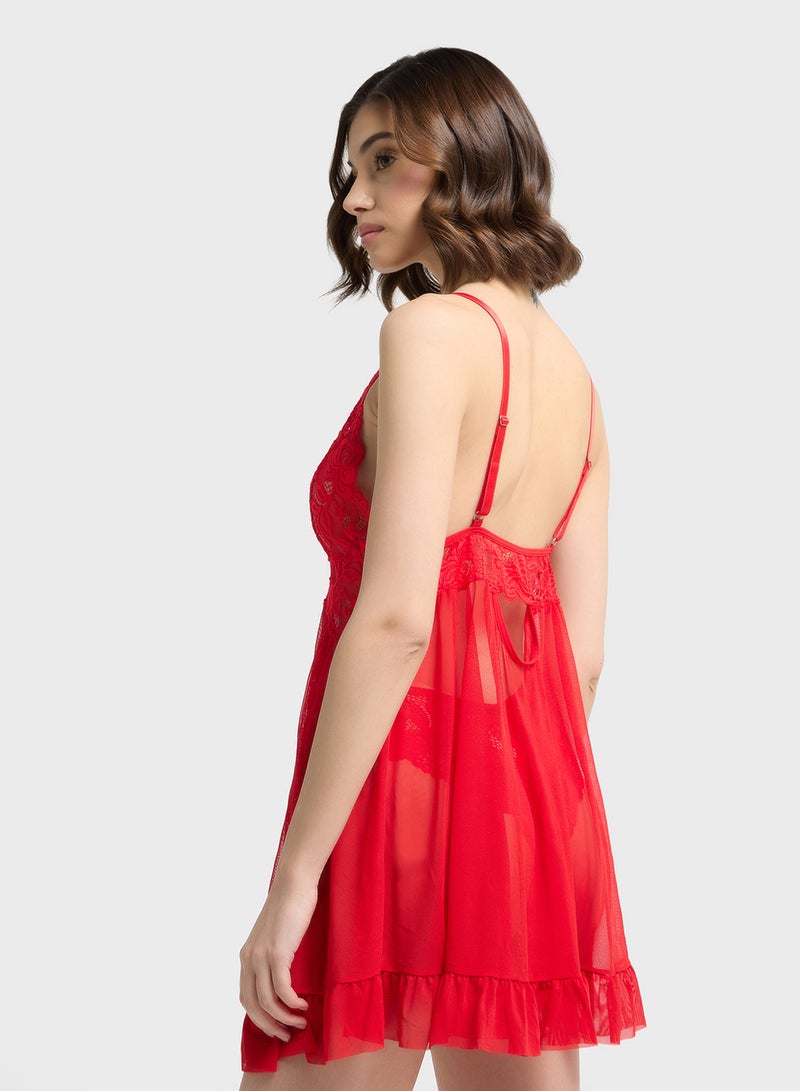 ELLA Sheer Lace Baby Doll Set With Brief - Image 2