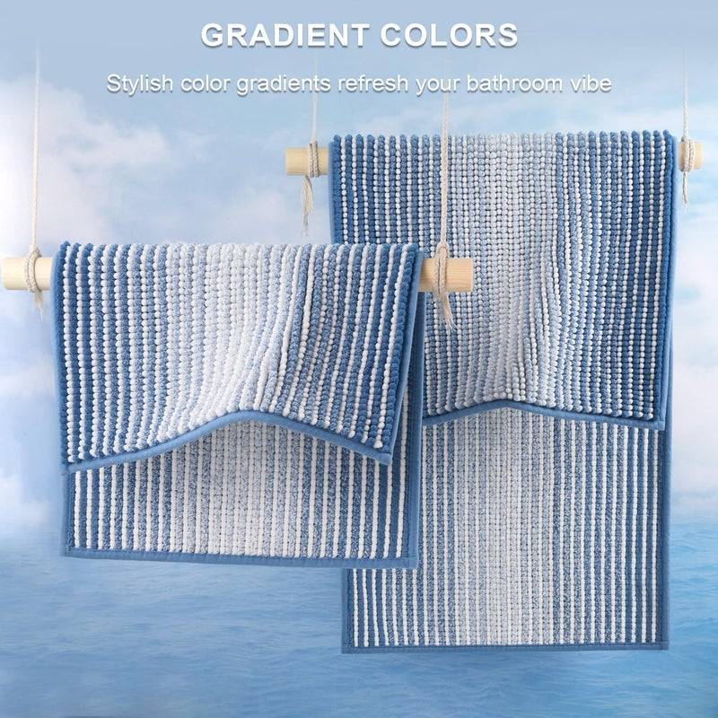 BSICPRO Bathroom Rugs and Mats Sets, 2 Piece Thick Absorbent Chenille Bath Mat Rug Set Non Slip, Soft Shaggy Bath Room Floor Mats for Bathroom, Machine Washable (Sky Blue, 20" x 47" Plus 16" x 24") - Image 4