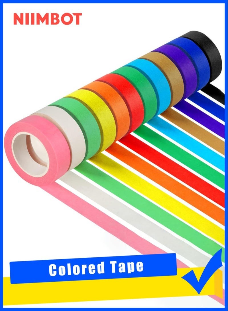NIIMBOT 12PCS Colored Masking Tape, Kids Art Supplies Colored Tape, DIY Craft Tape, Colored Tape Rolls, Colored Painters Tape 1.7cm x 12m - Image 1