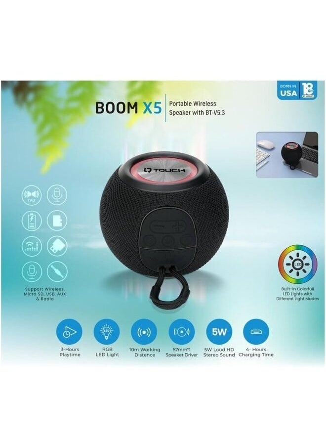 IQ TOUCH IQ TOUCH Portable Wireless Speaker with LED Light Dynamic, 3hrs Playtime, 10M working Distance, 57mm Speaker Driver, Stereo Sound, Button Control, Bluetooth Pairing, Outdoor Speaker, Black  - Image 2
