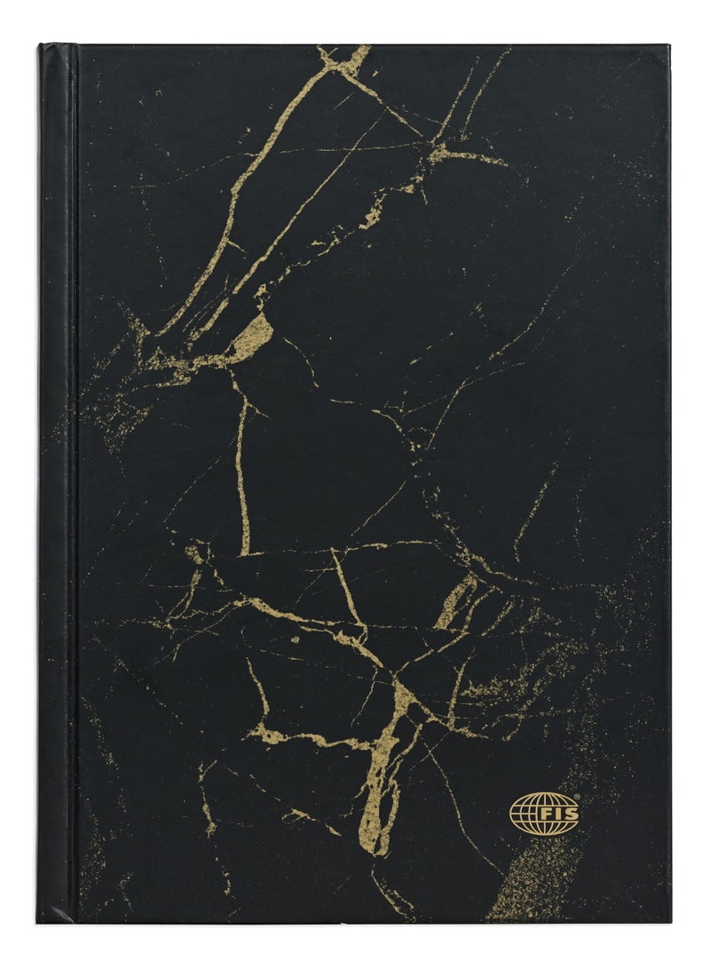 FIS® Notebook Hard Cover, A5 Size(14.8x21cm), 2 Quire, 192 Pages, 96 Sheets, Single Line Ruling, Golden/Black, Packet of 5 Pieces, Design 6 - FSNBHCA5GLBKD06 - Image 1