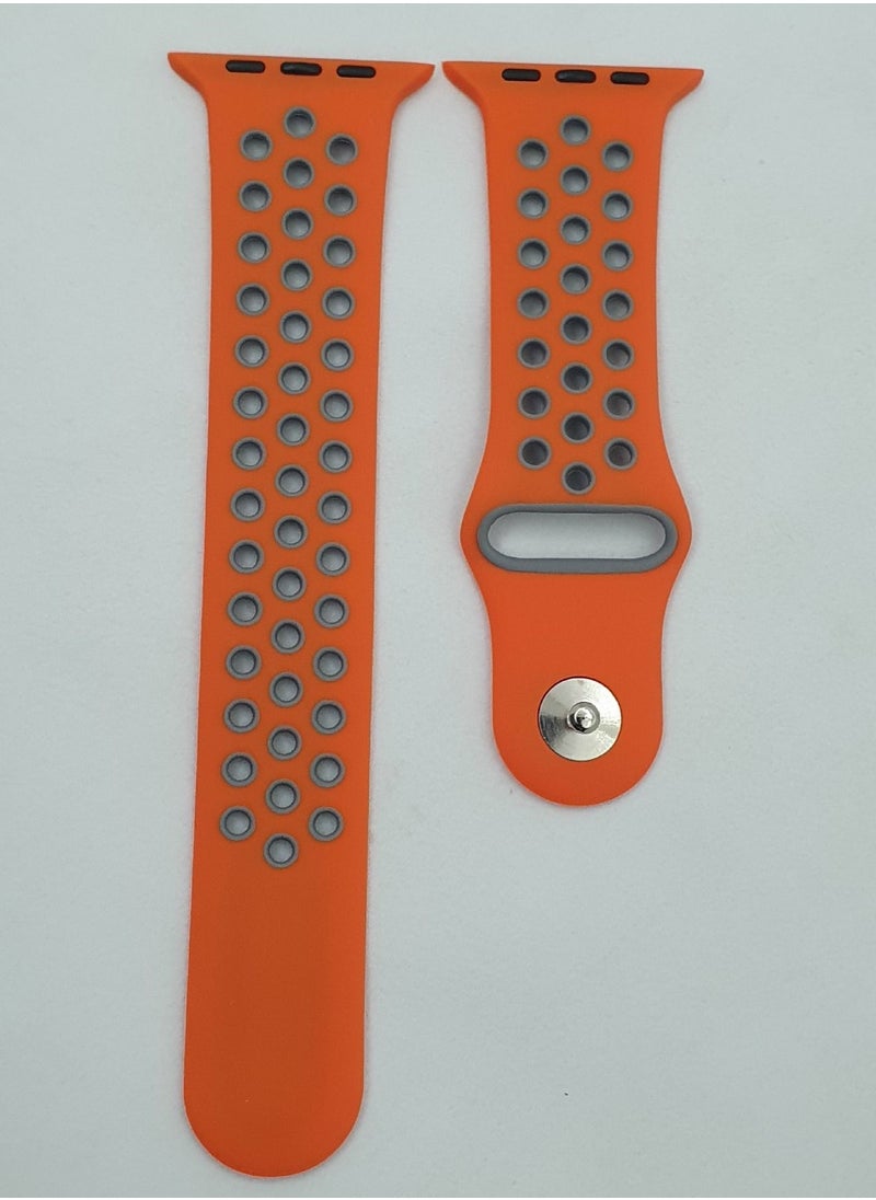 Generic - Soft Silicone Replacement Sports Strap For Apple Watch Series 7 (45mm) - Orange/LightGrey - Image 1