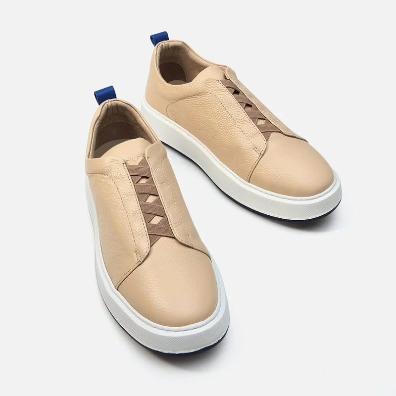 Hotiç 02Ayh287770A310 Khaki Leather Beige Men's Casual Shoes