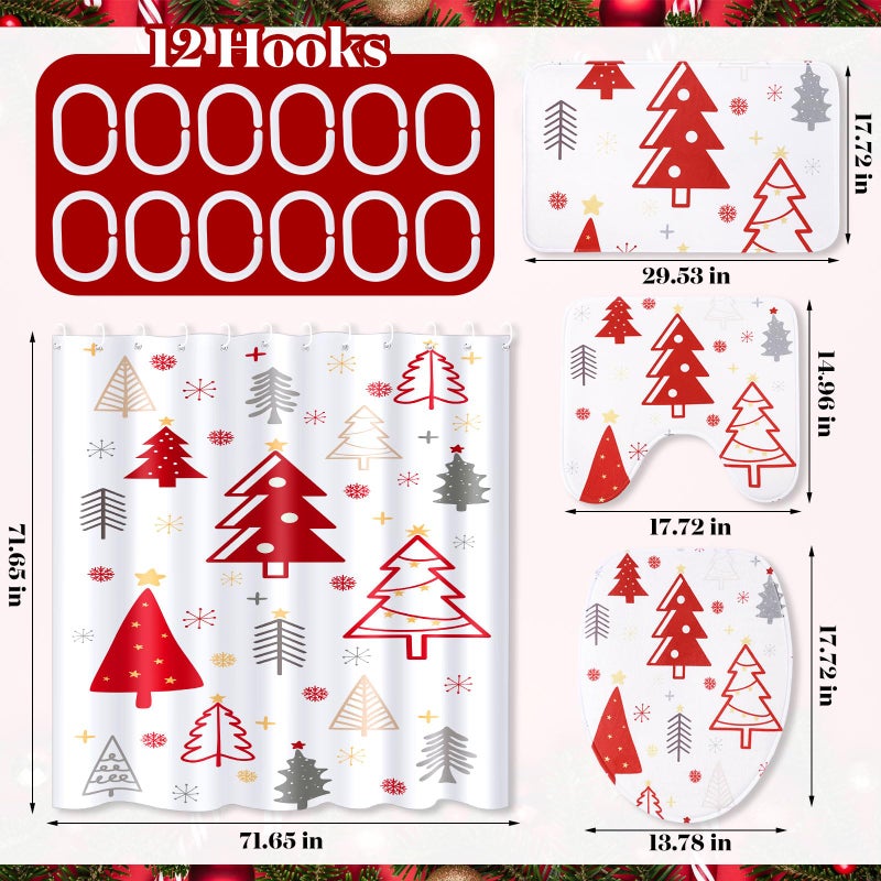 Newwiee Newwiee 7 Pcs Shower Curtain Set Themed Bathroom Decor Shower Curtain and Mats Towels Toilet Mat Waterproof Watercolor Bath Curtain Accessories (Elegant Style) - Image 2