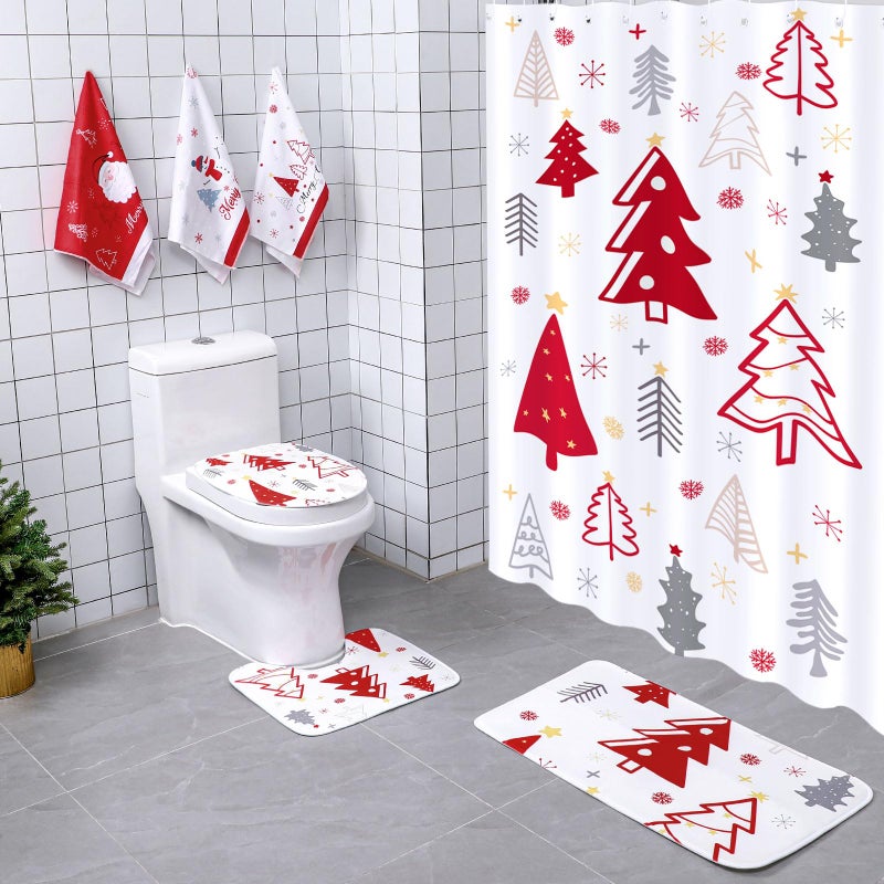 Newwiee Newwiee 7 Pcs Shower Curtain Set Themed Bathroom Decor Shower Curtain and Mats Towels Toilet Mat Waterproof Watercolor Bath Curtain Accessories (Elegant Style) - Image 1
