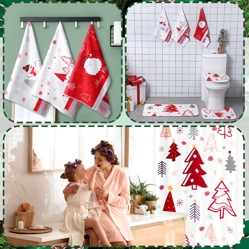 Newwiee Newwiee 7 Pcs Shower Curtain Set Themed Bathroom Decor Shower Curtain and Mats Towels Toilet Mat Waterproof Watercolor Bath Curtain Accessories (Elegant Style) - Image 5
