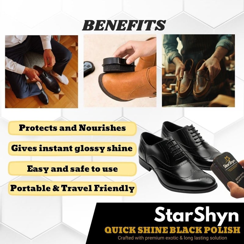 StarShyn Quick Shine | Shoe Shining Black Sponge | Instant shoe shiner for Leather Shoes | 60 gm X 2 | Instant Shine & Protection from Dirt & Dust | Easy-to-Use Instant Shoe Shine - Image 4