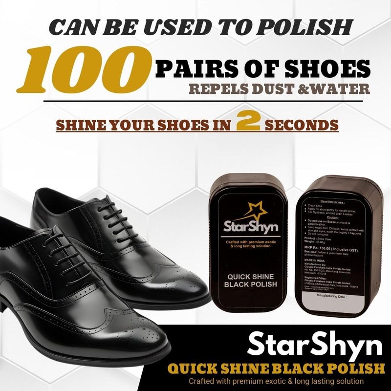 StarShyn Quick Shine | Shoe Shining Black Sponge | Instant shoe shiner for Leather Shoes | 60 gm X 2 | Instant Shine & Protection from Dirt & Dust | Easy-to-Use Instant Shoe Shine - Image 2