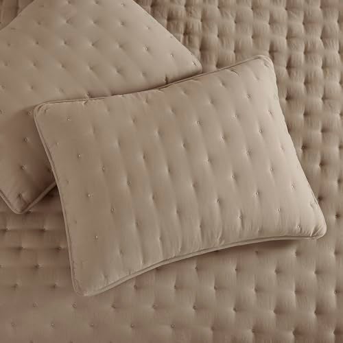 WDCOZY Beige Cloud California Cal King Size Quilt Bedding Sets with Pillow Shams, Oversized Tan Lightweight Bedspread Coverlet, Taupe Camel Soft Cute Bed Cover for All Season - Image 4