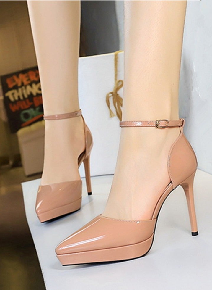 BIGTREE Women's Elegant Platform Stiletto Pumps Closed Pointed Toe High Heels Nude Color 10.5CM - Image 3