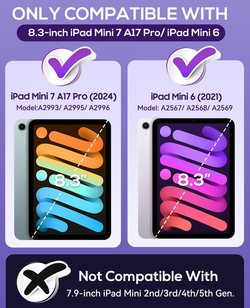 Cantis Case for iPad mini 7 A17 Pro 2024/ iPad mini 6 2021 8.3 Inch, Heavy Duty Shockproof Cover for iPad mini 7th/ 6th Generation 8.3" with Pencil Holder, Purple+Purple - Image 2