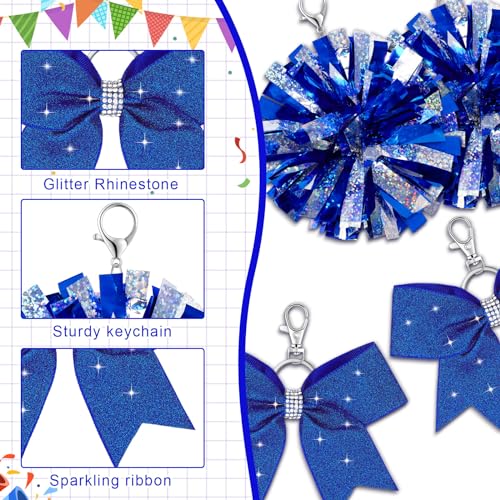Remuuly 12 Pcs Cheer Bow Keychain With Glitter Blue Pom Pom - Cheerleader Keyrings Charm for Teen Cheerleading Sports Accessory - Women Pendant Accessories - Image 3
