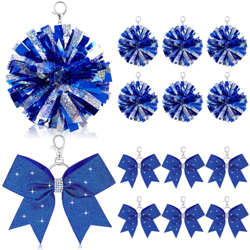 Remuuly 12 Pcs Cheer Bow Keychain With Glitter Blue Pom Pom - Cheerleader Keyrings Charm for Teen Cheerleading Sports Accessory - Women Pendant Accessories - Image 1